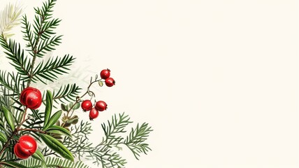 A festive sprig of holly with vibrant red berries