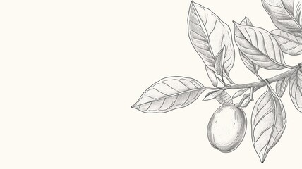 Pencil sketch of fruit and leaves on white background