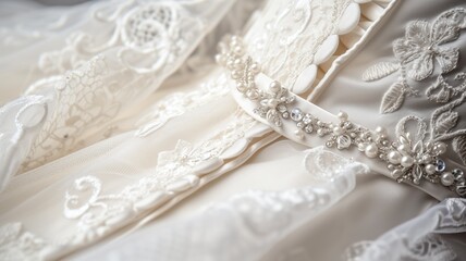 Fototapeta na wymiar Intricate lace and beadwork on a luxurious bridal gown