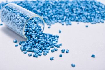 pearl blue masterbatch granules on a white background, this polymer is a colorant for products in...