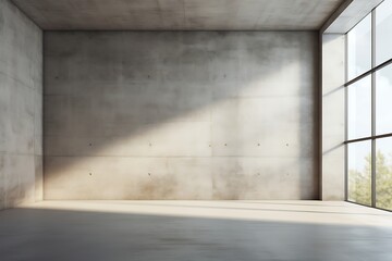 Empty room interior with concrete wall and sunlight