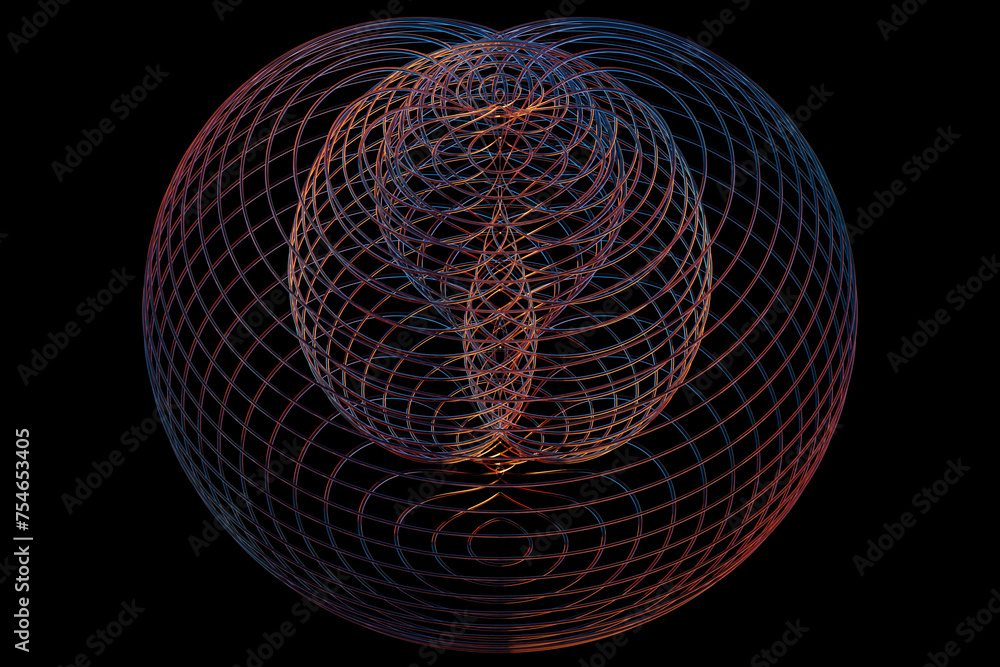 Poster abstract dynamic pink and blue neon shape with smooth objects, sides. 3d illustration and rendering.