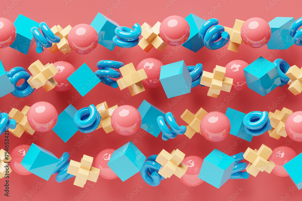 Fototapete 3d rendering. colorful pattern of cubes of different shapes. minimalistic pattern of simple shapes. 