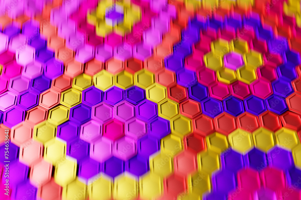 Poster multicolored pattern, hexagon pattern. 3d visualization