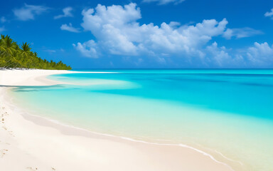 A tranquil beach with golden sand and turquoise waters.