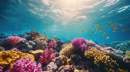 Fototapeta na wymiar Underwater Exploration, Fascinating underwater scenes showcasing diverse marine life, coral reefs, and underwater landscapes