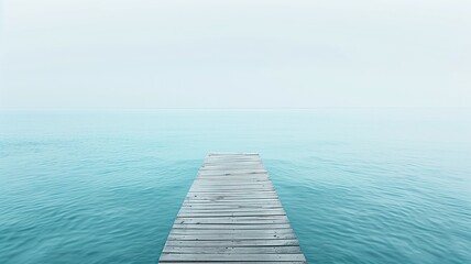 Tranquil wooden pier extending into calm blue waters