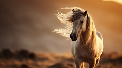 Sunset Elegance: Beautiful White Horse in Tranquil Twilight Scenery