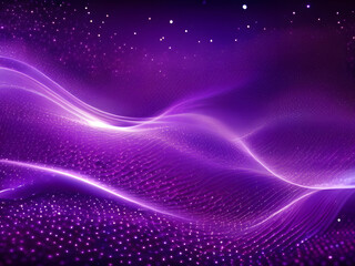 Fototapeta premium Digital purple particles wave and light abstract background with shining dots stars