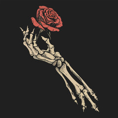 Skull hand with rose vector