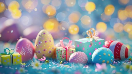 Colorful easter eggs with gift box