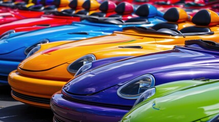 Close-up of vibrant sports cars showcasing sleek design and bold colors