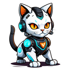 a close up of a cat with headphones on, concept art, full body mascot, style of duelyst, painted in high resolution, cat with laser eyes