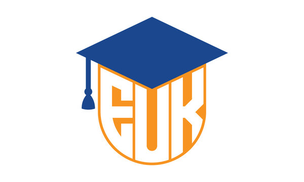 EUK initial letter academic logo design vector template. school college logo, university logo, graduation cap logo, institute logo, educational logo, library logo, teaching logo, book shop, varsity