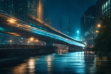 city bridge at night - obrazy, fototapety, plakaty