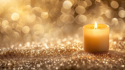 A warm candle glow with sparkling bokeh, creating a cozy and festive atmosphere