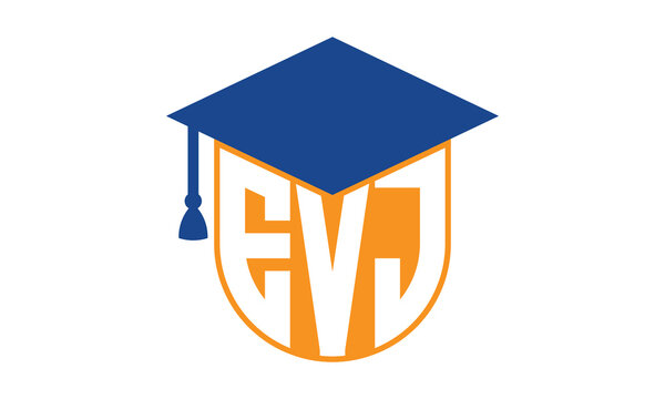 EVJ initial letter academic logo design vector template. school college logo, university logo, graduation cap logo, institute logo, educational logo, library logo, teaching logo, book shop, varsity