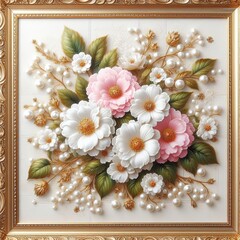 frame with a bouquet of pink and white roses - version 1