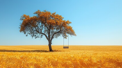 A tree under a blue sky over a crop field