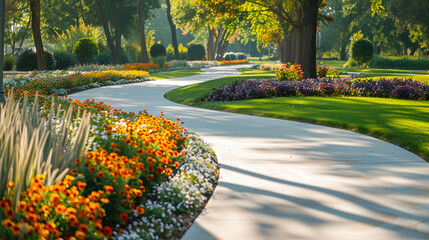 Obraz premium A white modernist pedestrian path in a park