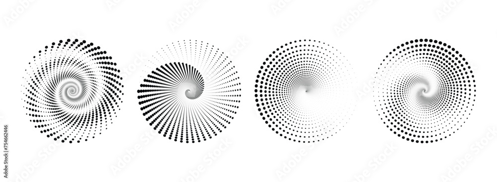 Poster 4 set of spiral design element shapes vector illustration. memphis design retro elements. collection