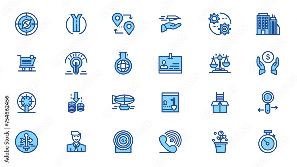 Poster business elements and metaphore symbols. simple vector art style business icons pack. vector illustr