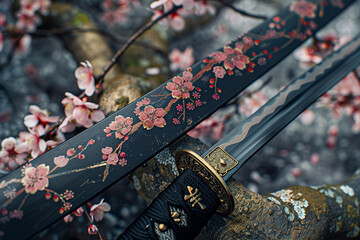 An elegant portrayal of a shinobis hidden weapons adorned with sakura motifs