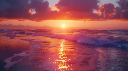 Crédence de cuisine en verre imprimé Violet Beach Sunset, Vibrant photographs showcasing stunning beach sunsets create a romantic and captivating atmosphere
