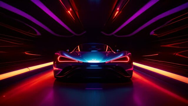3D rendering of a futuristic car in a tunnel with neon lights, A captivating image of a car engulfed in a tunnel, AI Generated