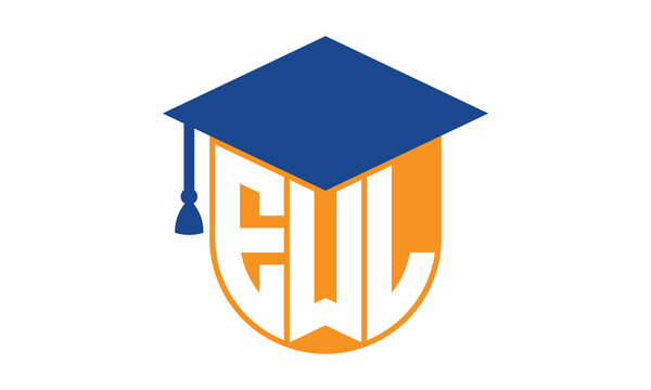 EWL initial letter academic logo design vector template. school college logo, university logo, graduation cap logo, institute logo, educational logo, library logo, teaching logo, book shop, varsity