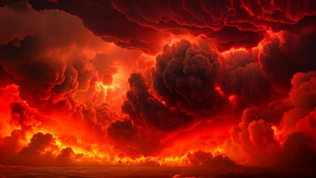 3D illustration of a big stormy cloud with a lot of smoke, A fire hurricane ravages the cloudscape in the sky. A visual representation of climate change induced apocalypse, AI Generated