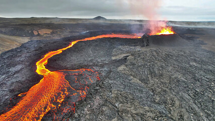 Fagradalsfjall Volcano Eruption, Litli Hrutur Hill, Mountain on Southern Peninsula, Iceland, July 2023