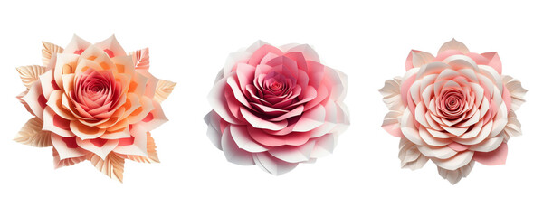 3 paper flowers  isolate on transparent background