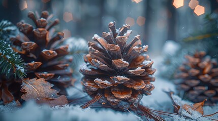 Pine Cones in Natural Settings, Capture pine cones in their natural settings, emphasizing their rustic charm, texture, and symmetry