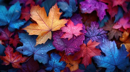Autumn Leaves in Vibrant Colors, Showcase the vibrant colors and textures of autumn leaves,...