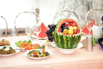 easter table setting with watermelon