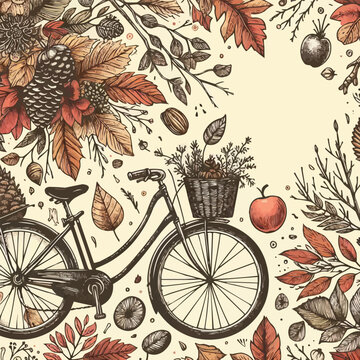 free Vector Autumn background with a tree and a bicycle. Vector.