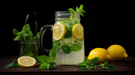 Sassy water. fresh cool water with lemon,  and mint. detox and weight loss. Cool and Fresh Sassy Water with Lemon and Mint