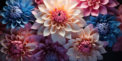 Colorful Flowers on Black Background Generative AI
