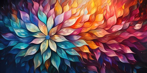 Colorful Flower Painting on Black Background Generative AI