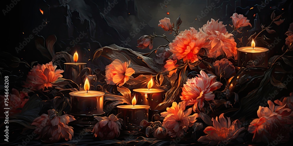 Aufkleber group of candles arranged on a table generative ai