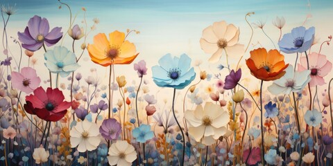 Vibrant Flowers in a Field Painting Generative AI