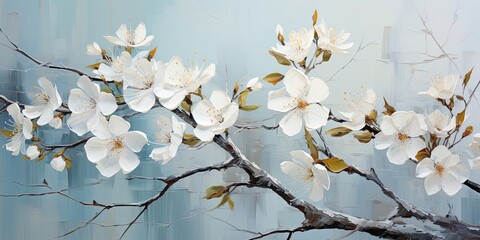 Branch With White Flowers Painting Generative AI