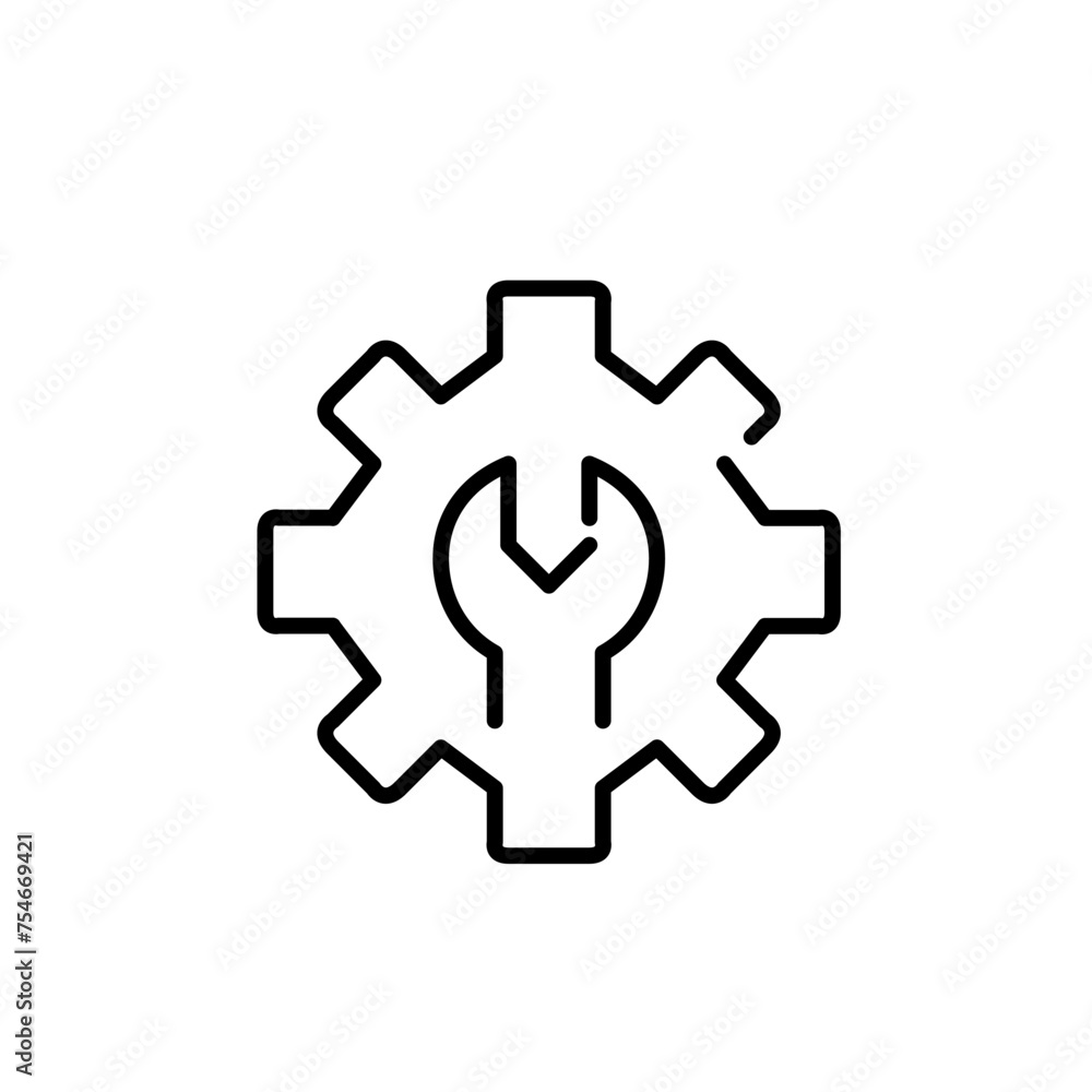 Poster cogwheel and wrench. user-friendly customization and preferences. pixel perfect vector icon
