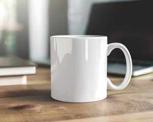 Mockup of white coffee mug on white background.