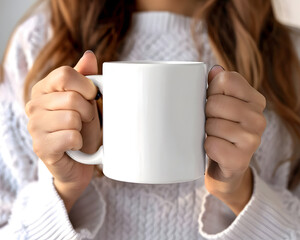Mockup of white coffee mug on white background.