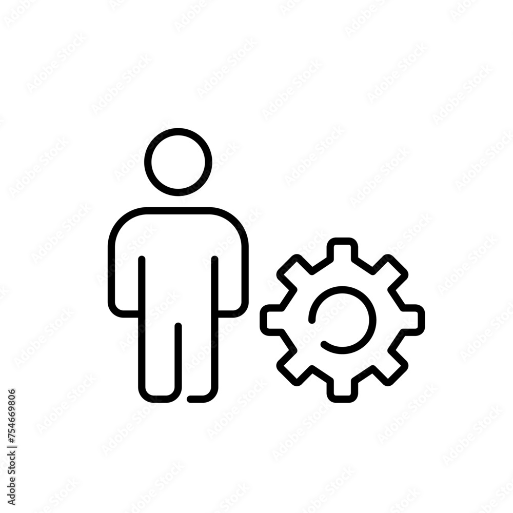 Poster digital engineering icon. technical professional. person and cogwheel symbolizing power solving skil