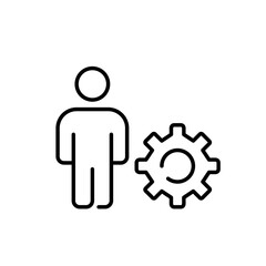 Digital engineering icon. Technical professional. Person and cogwheel symbolizing power solving skills and expertise