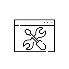 Internet page with screwdriver and wrench. Browser toolbox icon. Online user activity optimization. Pixel perfect design