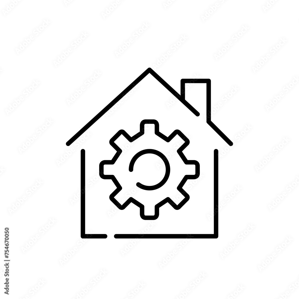 Poster house and cogwheel. digital toolkit for optimization and customization smart home experience. pixel 